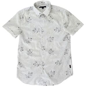 John Varvatos Men's White Skull Print Short Sleeve Casual Shirt Sz S Cotton Slim
